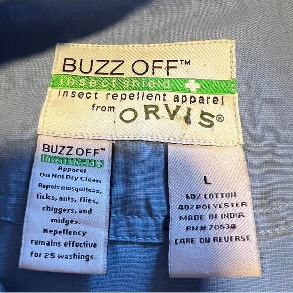 Orvis Buzz Off Insect Repellent Fishing Shirt. Blue. Size Large. Good Condition - Picture 7 of 11